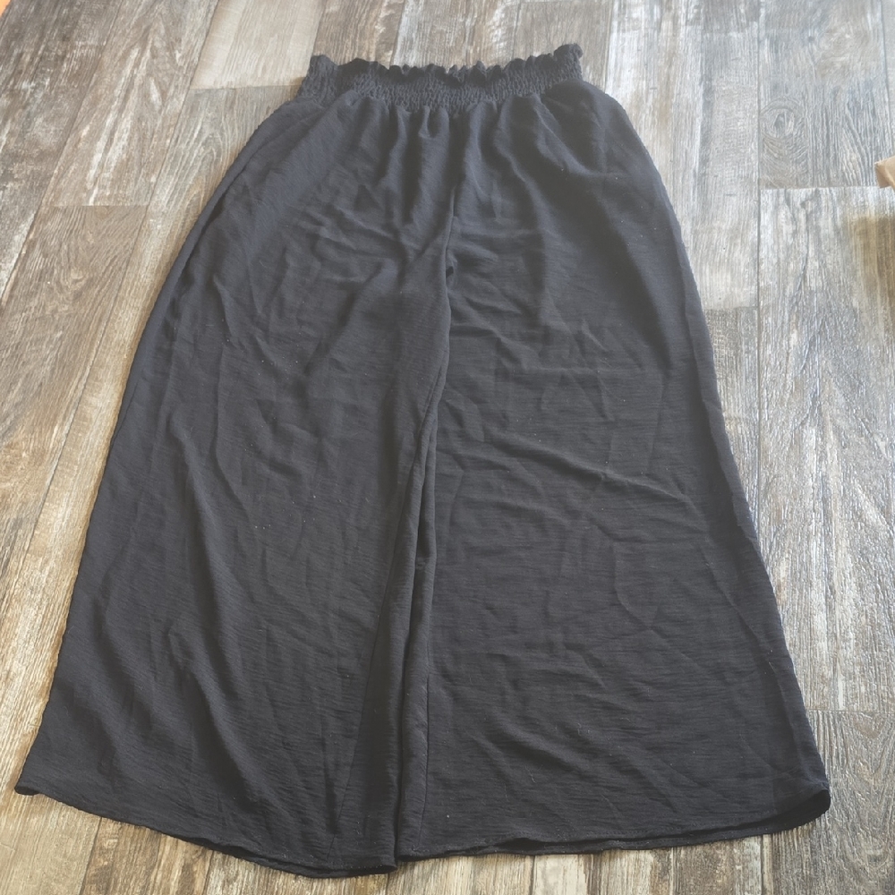 eesome Black Wide-Leg Maxi Pants with Smocked Waist